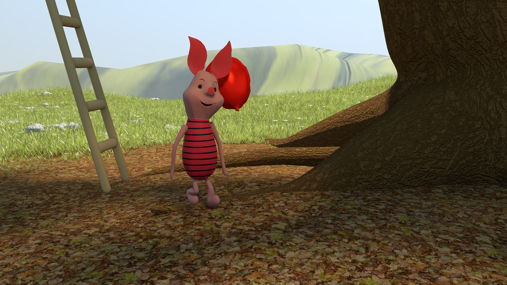 A still from the animation piglet and the red balloon